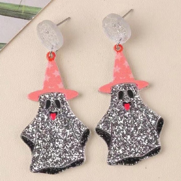 Halloween Silly Witch Ghost Earrings - Picture 2 of 2